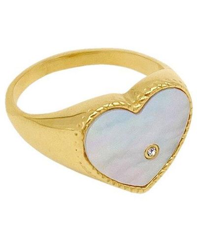 Adornia 14k Plated Pearl Heart Signet Ring - Metallic