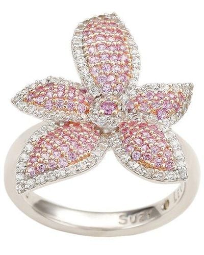 Suzy Levian Silver 0.02 Ct. Tw. Diamond & Sapphire Ring - Pink