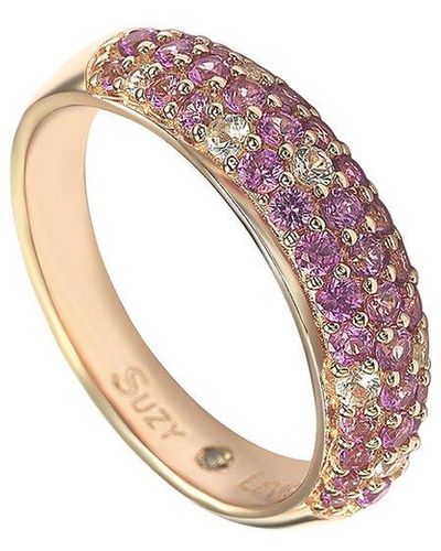 Suzy Levian Silver 0.02 Ct. Tw. Diamond & Sapphire Half-eternity Ring - Pink