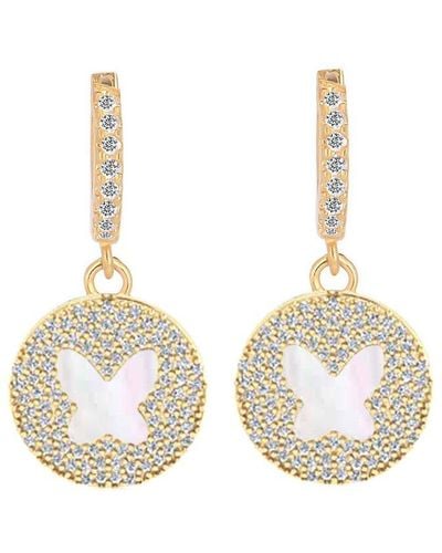 Gabi Rielle Modern Touch Collection 14k Over Silver Pearl Cz Butterfly Huggie Earrings - Metallic
