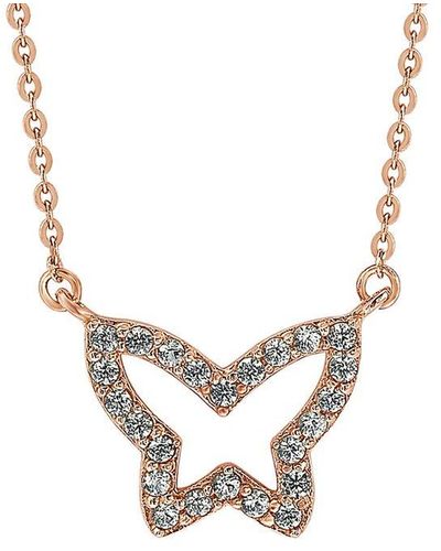Suzy Levian 14k Rose Gold 0.30 Ct. Tw. Diamond Butterfly Necklace - Metallic