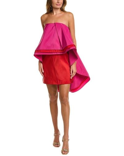 Carolina Herrera Strapless Silk Dress - Red