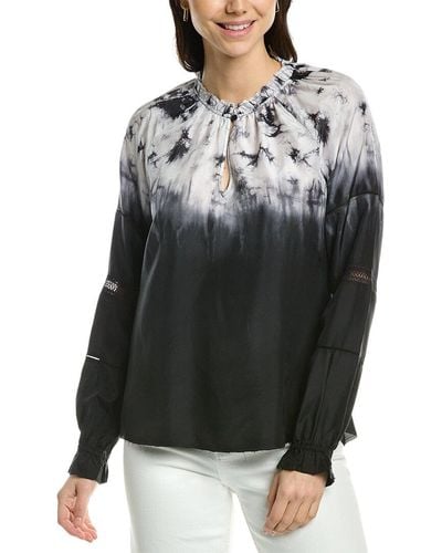 Go> By Go Silk Go> By Gosilk Attention To Detail Silk Peasant Top - Grey