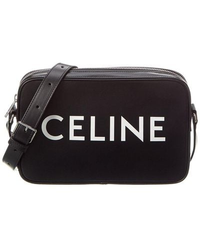 Celine Logo Medium Leather Messenger Bag - Black