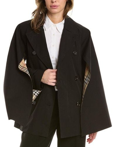 Burberry Cape Sleeve Cropped Trench Jacket - Black