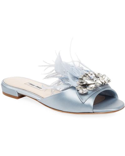 Miu Miu Feather Slip-on Sandal - Blue