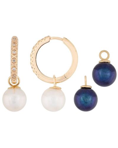 Masako Pearls Splendid Pearls 14k 0.06 Ct. Tw. Diamond 7-7.5mm Pearl Earrings - Multicolour