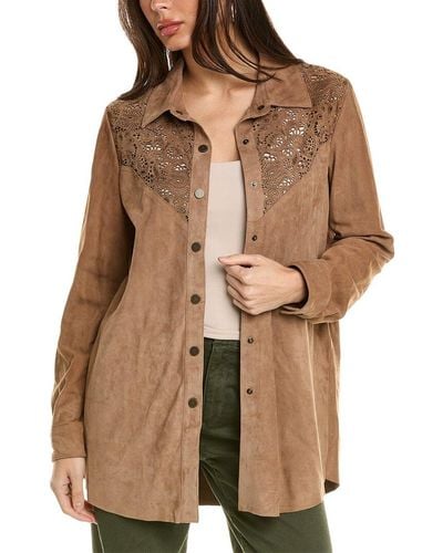Johnny Was Fiore Leather Shacket - Brown