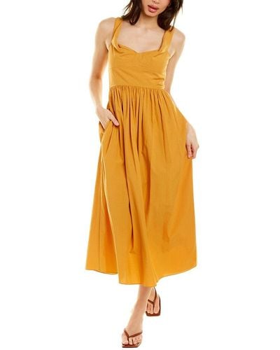 Rebecca Taylor Slub Sateen Midi Dress - Yellow