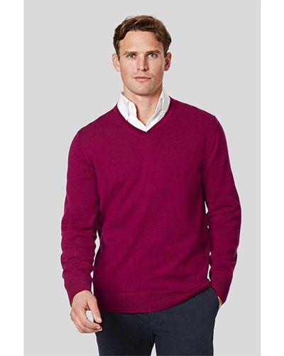 Charles Tyrwhitt Merino Wool V Neck Sweater - Red