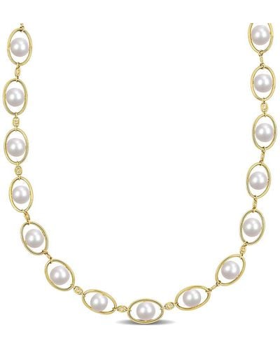 Rina Limor 18k Over Silver 8-8.5mm Pearl Halo Necklace - Metallic