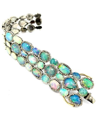 Arthur Marder Fine Jewelry Silver 37.50 Ct. Tw. Diamond & Opals Bracelet - Blue