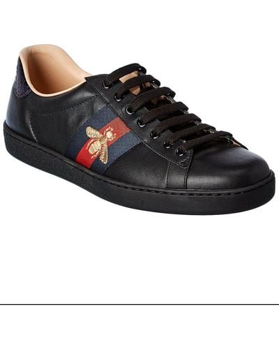 Gucci Ace Embroidered Bee Leather Trainer - Black