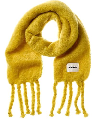 Jil Sander Logo Long Mohair & Wool-blend Scarf - Yellow