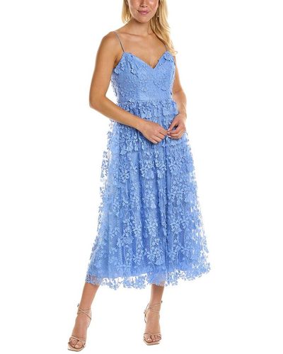 ML Monique Lhuillier Applique Lace Midi Dress - Blue