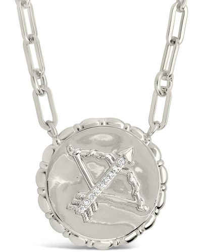Sterling Forever Rhodium Plated Cz Bold Link Sagittarius Zodiac Necklace - White