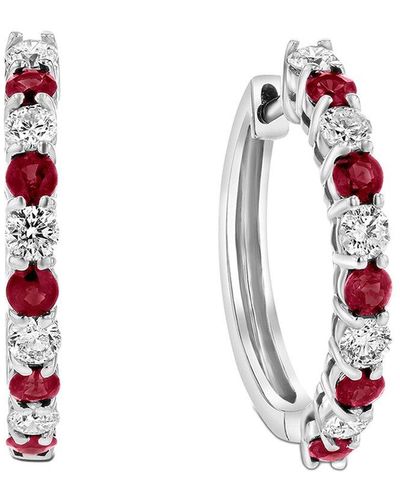 Diana M. Jewels Fine Jewelry 14k 1.35 Ct. Tw. Diamond & Ruby Hoops - Red