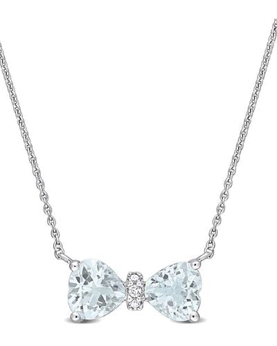 Rina Limor 10k 0.71 Ct. Tw. Diamond & Aquamarine Bow Necklace - Multicolor