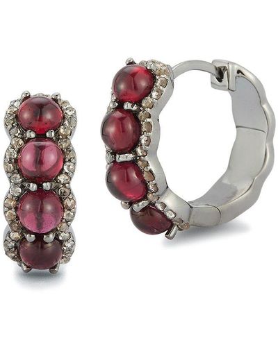 Banji Jewelry Silver 3.61 Ct. Tw. Diamond & Red Garnet Earrings - White