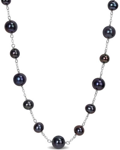 Rina Limor Silver 6.5-7mm Pearl Station Necklace - Metallic