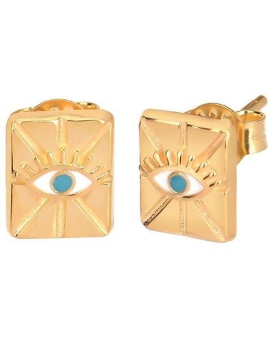 Gabi Rielle Modern Touch Collection 14k Over Silver Cz Evil Eye Studs - Natural