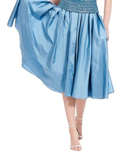 EMILY SHALANT Spring Taffeta Tea Length Midi Skirt - Blue