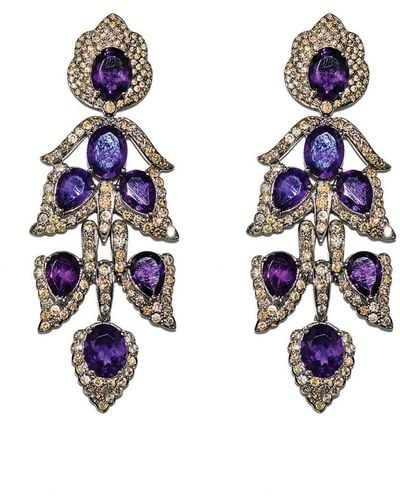 Arthur Marder Fine Jewelry Silver 28.80 Ct. Tw. Diamond & Amethyst Leaf Earrings - Multicolor