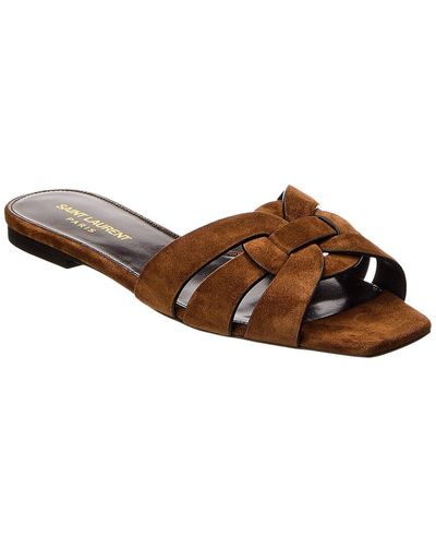 Saint Laurent Tribute Suede Sandal - Brown