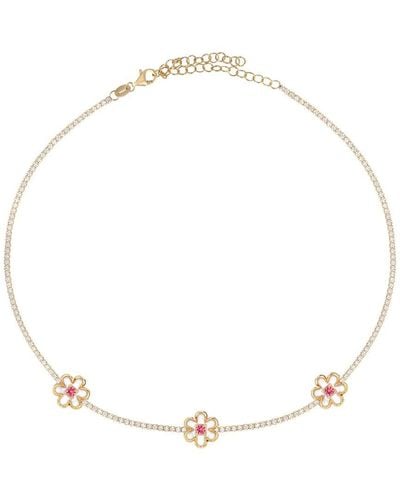 Gabi Rielle Color Forward 14k Vermeil Crystal Flower Tennis Choker Necklace - Natural