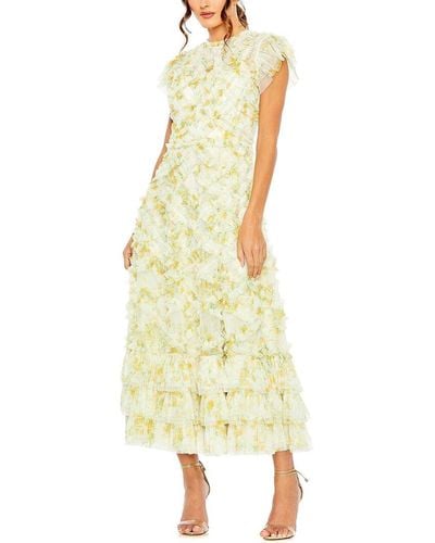 Mac Duggal High Neck Ruffle Cap Sleeve Floral Dress - Yellow