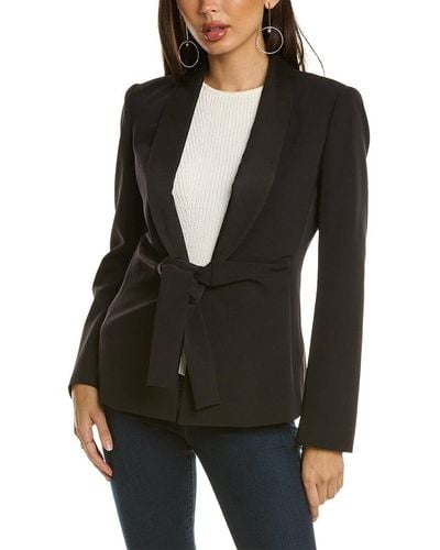 Donna Karan Satin Collar Tie-front Blazer - Black