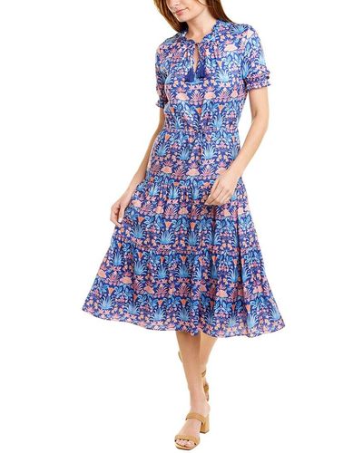 J.McLaughlin Chessie Silk-blend A-line Dress - Blue