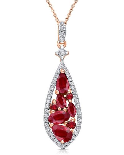 Kallati 14k Rose Gold 1.85 Ct. Tw. Diamond & Ruby Pendant Necklace - Red