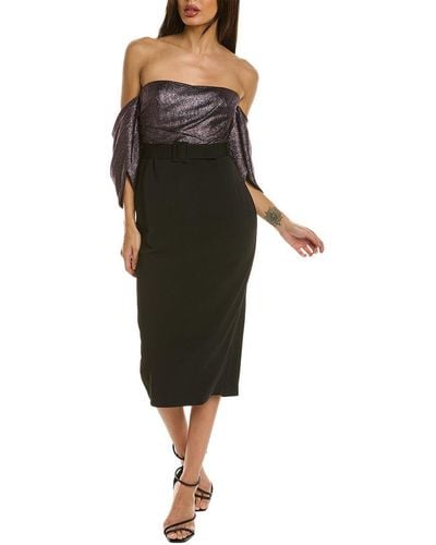 Badgley Mischka Foiled Midi Dress - Black