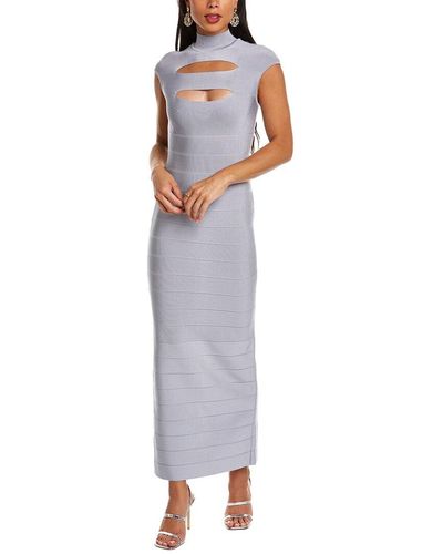 Hervé Léger Icon Cap Sleeve Cut-out Gown - Gray