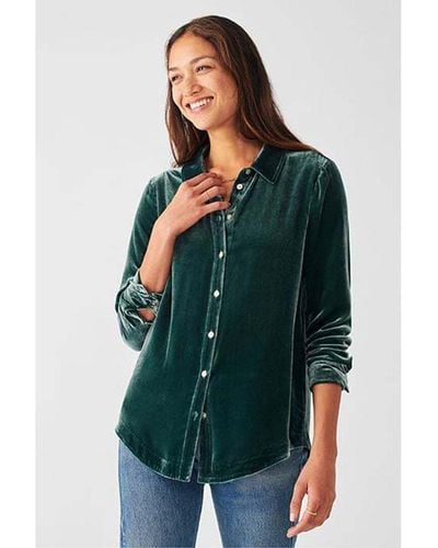 Faherty Vintage Silk-blend Velvet Genevieve Shirt - Green