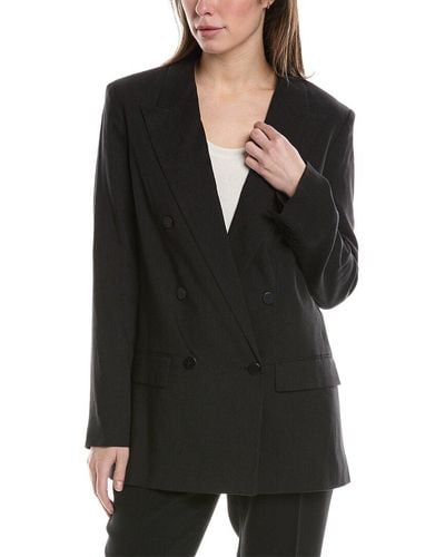 Theory Double-breasted Linen-blend Blazer - Black