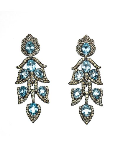 Arthur Marder Fine Jewelry Silver 28.80 Ct. Tw. Diamond & Blue Topaz Drop Earrings