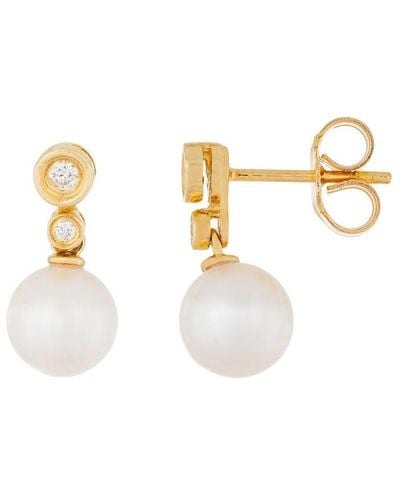 Masako Pearls 14k 0.08 Ct. Tw. Diamond 7-7.5mm Pearl Earrings - White