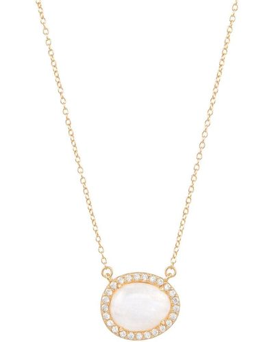 Adornia Fine Jewelry 14k Over Silver 7.00 Ct. Tw. Moonstone Cz Halo Necklace - Metallic