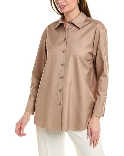 Lafayette 148 New York Oversized Button Down Linen Shirt - Brown