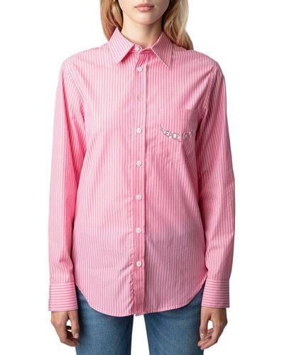 Zadig & Voltaire Taskiz Pop Raye Strass Shirt - Pink