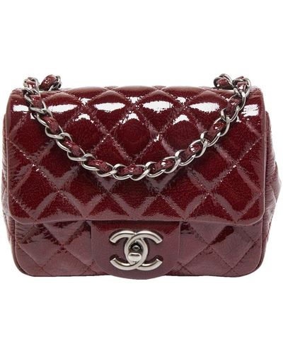 Chanel Quilted Patent Leather Mini Square Classic Double Flap Bag (Authentic Pre-Owned) - Purple