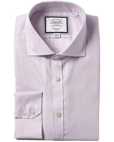 Charles Tyrwhitt Non-iron Twill Micro Check Shirt - Purple