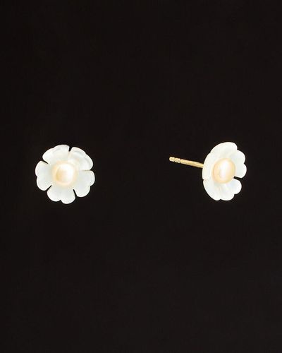 Italian Gold 18k Pearl Flower Studs - Black