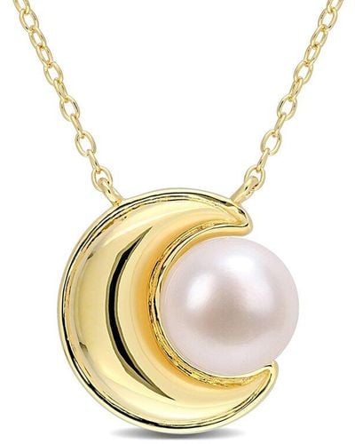 Rina Limor Silver 8-8.5mm Pearl Moon Necklace - Metallic