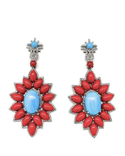 Arthur Marder Fine Jewelry Silver 3.05 Ct. Tw. Diamond & Gemstone Drop Earrings - Red