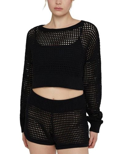 IVL COLLECTIVE Knit Mesh Cropped Pullover - Black