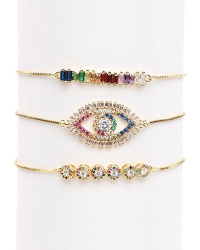 Eye Candy LA Luxe Collection Cz Rainbow Evil Eye Adjustable Chain Bracelet Set - Natural