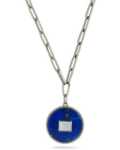 Banji Jewelry Silver 36.70 Ct. Tw. Diamond & Gemstone Necklace - Blue